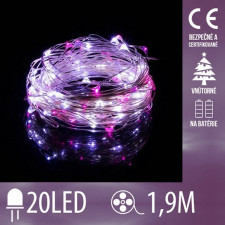 Vianočná led svetelná mikro reťaz na batérie - 20led - 1,9m biela + ružová