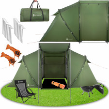 Springos Turistický stan pre 4 osoby, dve spálne so zádverím, 460x200x245 cm, zelený