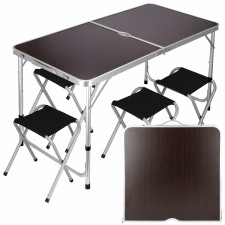 Springos Skladací kempingový stôl so 4 stoličkami - tmavohnedá farba