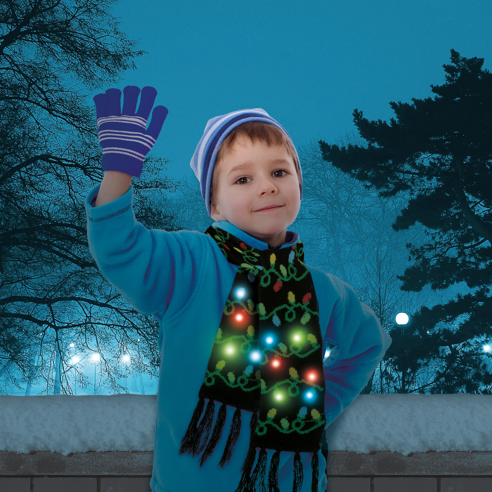 Vianočný šál - 100 cm - s LED, na batérie , čierny